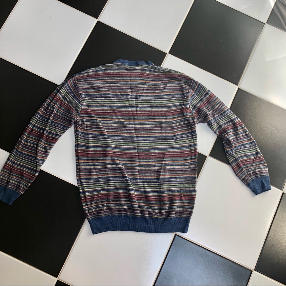 Vintage 80s Grandpacore Crewneck Sweater Library Striped Silk Cashmere Blend XL - Picture 4 of 10